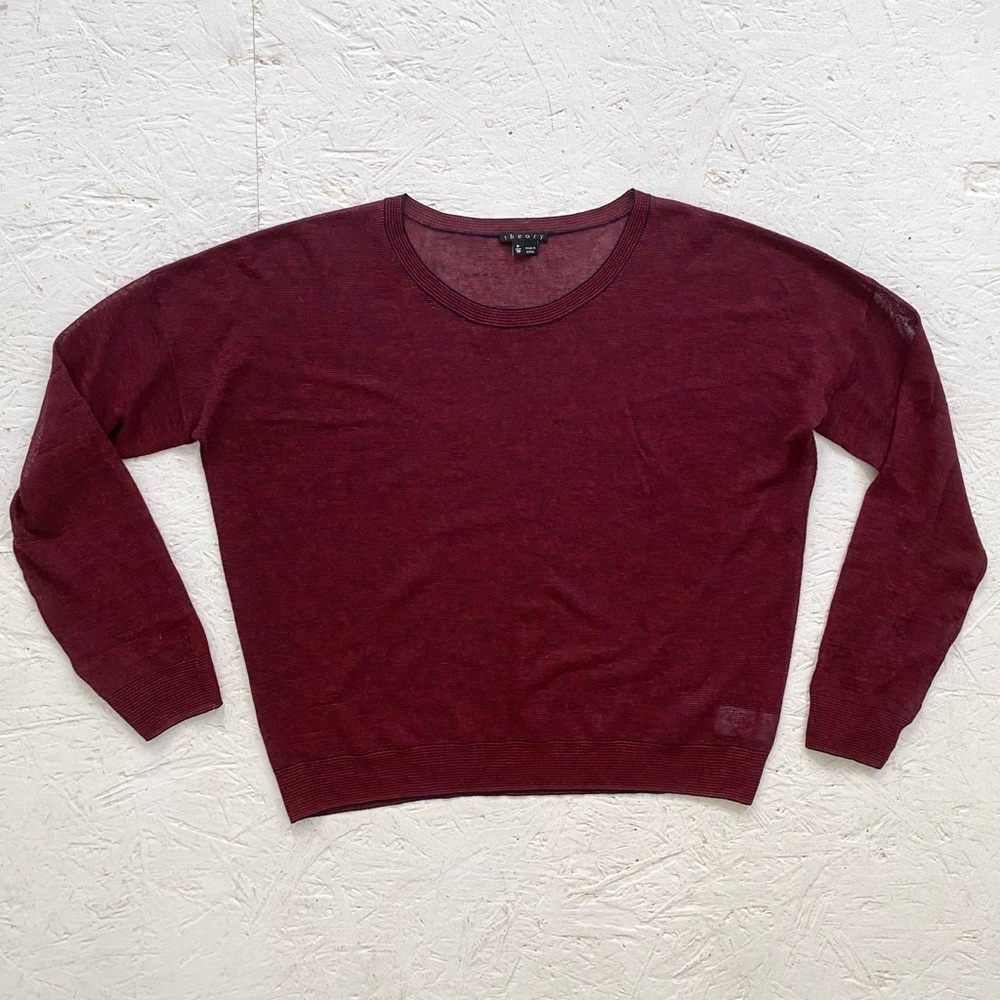 Theory sheer maroon thin-striped sweater